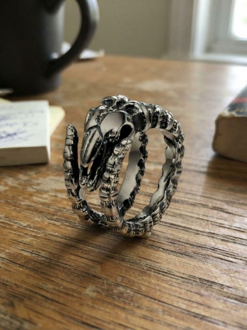 Mens retro goat head animal skull ring 316L stainless steel adjustable